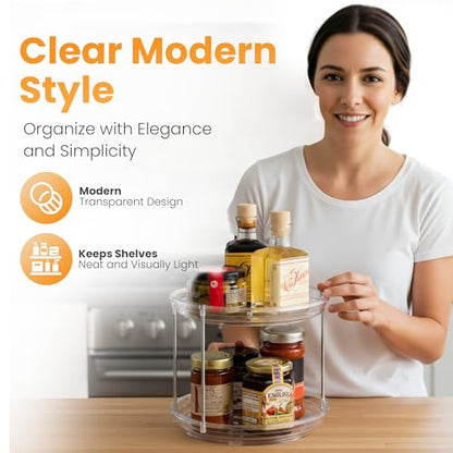 Oizeir Clear Two Tier Lazy Susan Organizer 2-Pack | Rotating Spice Rack Turntable, For Kitchen Cabinet, Countertop, Bathroom, Dining Table, Spinning Carousel Racks - size: 2-Pack