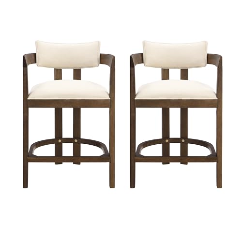 Christopher Knight Home Ryland Bar Table and Chairs Set of 2, 3 Piece Bar Table Set with Upholstered Counter Stool, Rubberwood Counter Height Dining Set for 2, Walnut+Beige