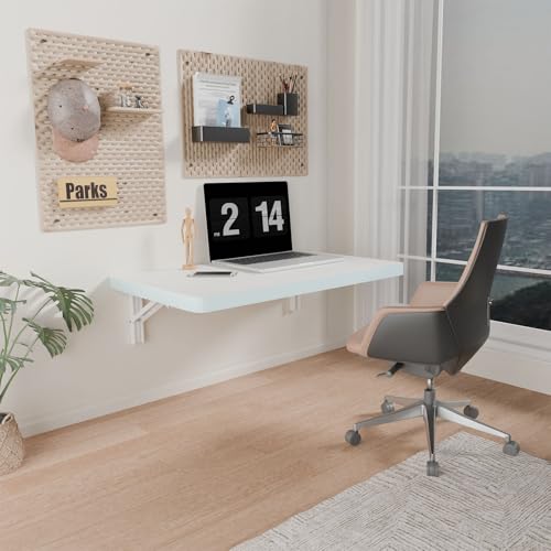 IAE Wall Mounted Folding Table with Pine Wood,24" x 14"Floating Wall Desk | Laundry Folding Table with Shelf Brackets,Fold Down Desk Shelf,Fold Workbench for Apartments,Home,Laundry Room,Kitchen,White - color: White, size: 24*13.7*6.3 Inch