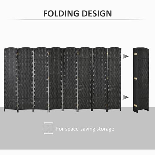 HOMCOM Room Divider 8 Panel Privacy Screen 5.6' Tall Wall Partition Black | Freestanding Partition, Home Office, Bedroom - color: Black, size: 8 Panel