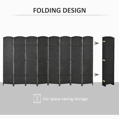 HOMCOM Room Divider 8 Panel Privacy Screen 5.6' Tall Wall Partition Black | Freestanding Partition, Home Office, Bedroom - color: Black, size: 8 Panel