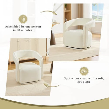 YaFiti Modern Swivel Accent Chair 1 pcs, Round Barrel Armchair, White | Chenille Fabric, 22” Widen Seat, Solid Wood Frame, 250lbs Capacity, Barrel Club Chair, Upholstered Armchair for Living Room - color: White