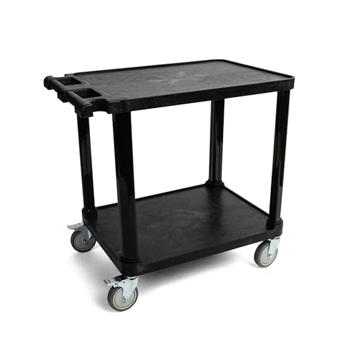 Pearington 2-Tier Compact Multi-Purpose Plastic Utility Cart with Lockable Wheels up to 150lbs, Black - size: 2 Shelves