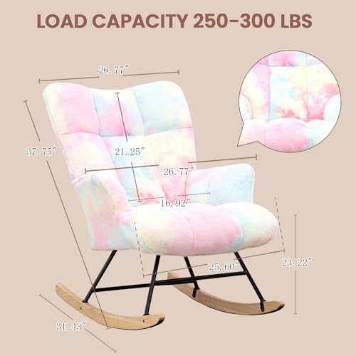 Rocking Chair Nursery Teddy Upholstered Glider Rocker Rocking Accent Chair Padded Seat with High Backrest Armchair Comfy Side Chair for Living Room Bedroom Offices (Colorful Teddy) - color: Colorful