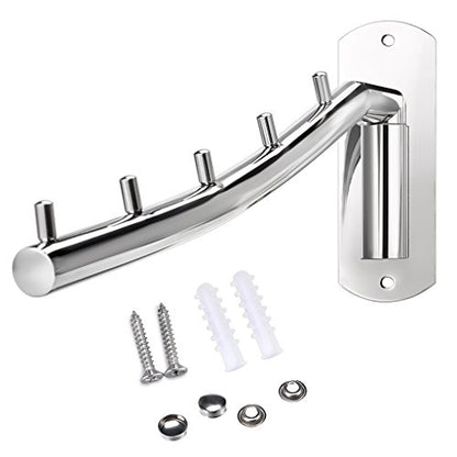 Sumnacon Wall Mounted Clothes Hanger Rack, Stainless Steel Garment Hooks with Swing Arm Holder, Space Saver Coat Robe Storage Organizer for Laundry Room Bedrooms, Clothing Drying Rack with 5 Hooks - color: Silver