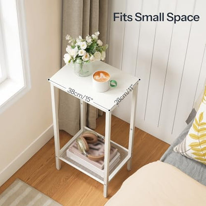 HOOBRO Tall Side Table, Industrial End Telephone Table with Adjustable Mesh Shelves, Small Tall Nightstand for Living Room, Bedroom, Entryway, Office, White WW03DH01 - color: White