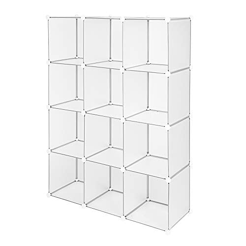 VINGLI Cube Storage, 12 Cubes Organizer Shelves Plastic Book Shelf, DIY Modular Storage Cube Organizer w/Hammer for Bedroom Living Room Office - Translucent White
