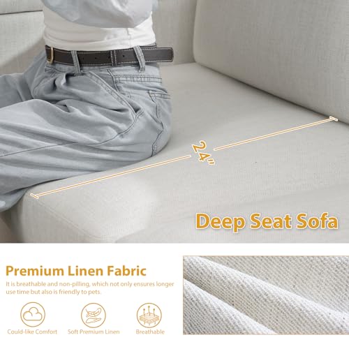 Oversized Sofa Bed, Upholstered Chaise Lounge Comfy Sleeper Sofa with Soild Wood Frame, Deep Seat Sofa Couch for Living Room Bedroom Apartment, Linen, White - color: White, size: 85 Inch - Sofa Bed