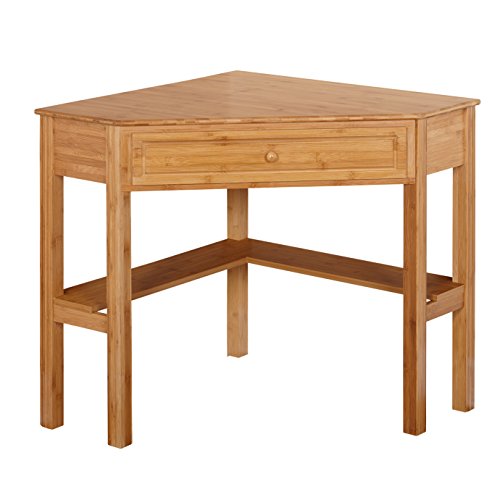 Ellen Bamboo Wood Small Corner Desk with Storage Drawer and Shelf – Compact Computer Table for Home Office, Bedroom, or Study, Bamboo Natural Finish - color: Natural Finish