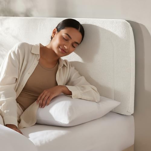Hearth & Harbor Wall Mounted Full Headboard Only, Bed Headboard Full Size | Easy Assemble, Floating Peel & Stick, Upholstered Boucle, 3D Stitched Wall Panels, 5 Strips of 3M Tape Included, Off White - color: 01-off White, size: Full