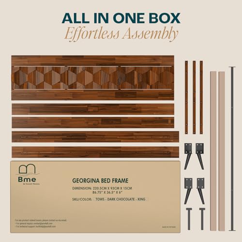 Bme Georgina King Bedframe, Geometric Headboard, Mid Century, Dark Choco - color: Dark Chocolate, size: King, style: Bed Frames