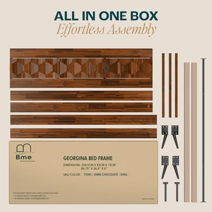 Bme Georgina King Bedframe, Geometric Headboard, Mid Century, Dark Choco - color: Dark Chocolate, size: King, style: Bed Frames