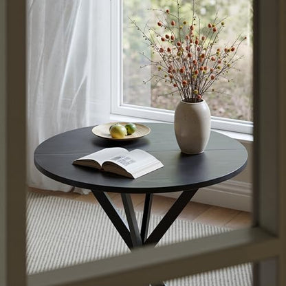 Unovivy 31.5" Small Round Dining Table for 2-4 Black Dinner Table | Space Saving Circle Small Kitchen Table, Industrial Mid Century Modern Dining Room Desk for Kitchen, Apartment - color: Black, style: Round