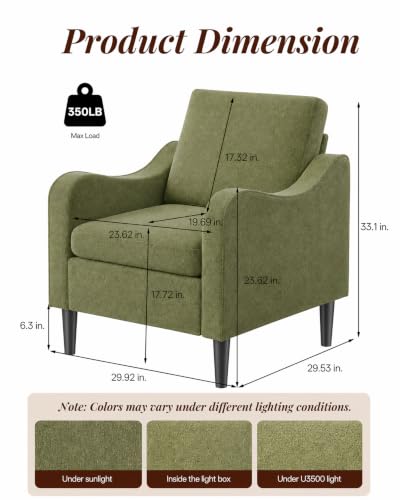 Accent Arm Chair – Olive Green, Upholstered Scooped Comfy Reading Chair for Living Room, Bedroom, Apartment, Waiting Room - color: Olive Green, size: 33.1"x29.53"x29.92"(1pcs)