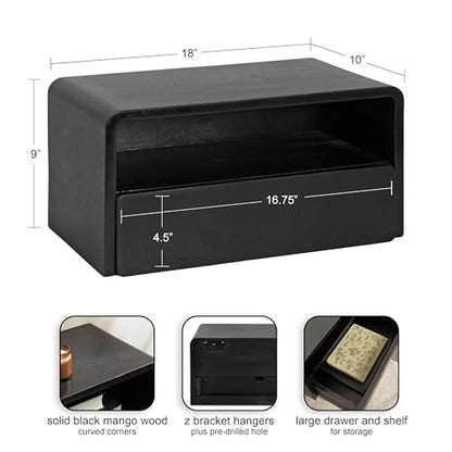 Kate and Laurel Kato Modern Wood Floating Side Table with Drawer, 18 x 10 x 9, Black, Contemporary Wooden Floating Nightstand for Bedroom Bedside Table - color: Black