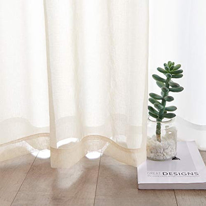 Beige Sheer Curtains 63 Inch Length 2 Panels Semi Faux Linen Beige Sheer Curtain 63 Inches Long for Bedroom Living Room Girls Kids Room 2 Panels 52x63 - color: Beige, size: 52"W x 63"L (Pack of 2)