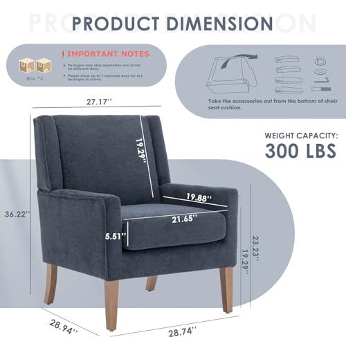 COLAMY Modern Wingback Living Room Chair Set of 2, Upholstered Fabric Accent Armchair, Single Sofa Chair with Lounge Seat and Wood Legs for Bedroom/Office/Reading Spaces, Blue - color: Blue, size: Set of 2