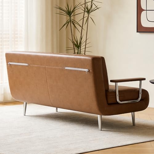 70.86In Faux Leather Convertible Sofa Bed Futon Couch Brownwn | Sturdy Metal Legs, Folding Build, Adjustable Backrest, Heavy‑Duty Support, Space‑Saving, Multi‑Position Unit, Apartment‑Fit - size: 70.86"