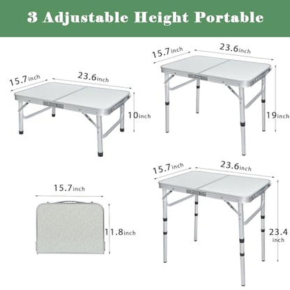 Small Folding Camping Table, 2ft Portable Picnic Table Aluminum 24" x 16" Folding Table, 3 Adjustable Heights Portable Lightweight Table Dining Table for RV, Picnic, Beach (White) - color: White