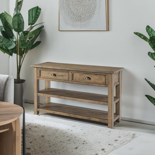 Martin Svensson Home Monterey Solid Wood Sofa Console Table, Natural | Farmhouse Style, Pine Wood, Two Drawers, Two Open Shelves for Storage - color: Reclaimed Natural