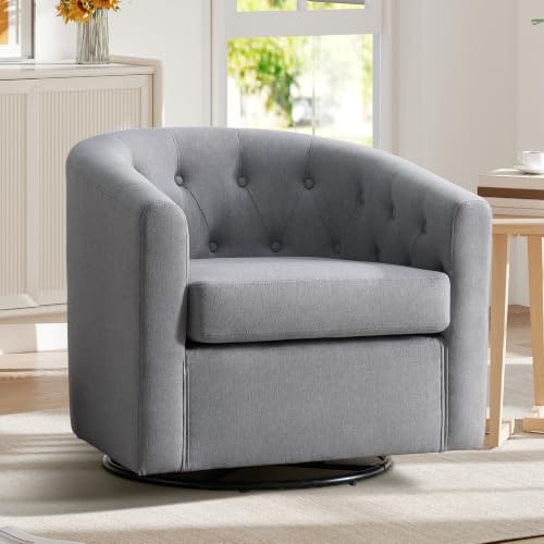 ANJ Swivel Accent Chair, 360 Degree Round Swivel Barrel Chairs with Padded Armrests & Comfy Backrest, Modern Linen Fabric Armchair for Living Room, Bedroom, Office, Grey - color: Grey