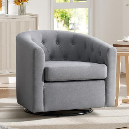 ANJ Swivel Accent Chair, 360 Degree Round Swivel Barrel Chairs with Padded Armrests & Comfy Backrest, Modern Linen Fabric Armchair for Living Room, Bedroom, Office, Grey - color: Grey