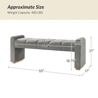 55" Upholstered End of Bed Bench with Rubber Wood Legs,Entryway Ottoman with Thick Padded Cushion for Bedroom and Living Room，Grey - color: Grey