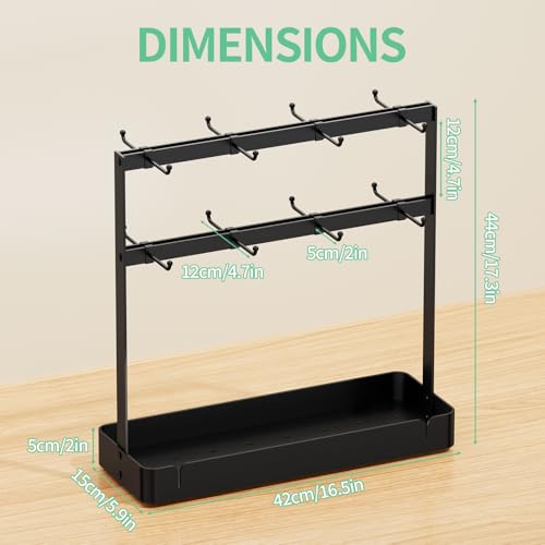 Coffee Mug Holder, 2 Tier Metal Mug Rack with 16 Movable Hooks | Extra Cup Holder for Countertop, Organize Coffee Mugs, Cups, Coffee Pods and Accessories for Kitchen, Coffee Bar, Office