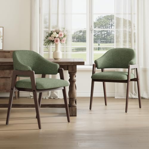MALOL Wooden Dining Chairs Set of 2, Fabric, Curved Open Back, Green - color: Green, size: Set of 2