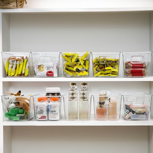 ZEXALOR 10 PACK Clear Storage Bins Clear Storage Containers for Kitchen Pantry Organization, Organizing Bins with Built in Handles, Cabinet Organizers - size: 10 Small