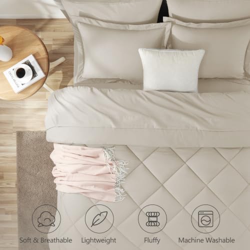 Twin XL Comforter Set with Sheets Beige - 7 Pieces Bed in a Bag | College Dorm Essentials, OEKO-TEX Certified, All Season, 240GSM Down-Alternative Comforter, Sheets, Pillowcase & Sham - color: Beige, size: Twin XL