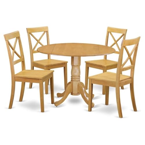 East West Furniture DLBO5-OAK-W 5 Piece Dining Set Includes a Round Dining Room Table with Dropleaf and 4 Kitchen Chairs, 42x42 Inch, Oak - color: Dlbo5-oak-w, size: Table + 4 Chairs