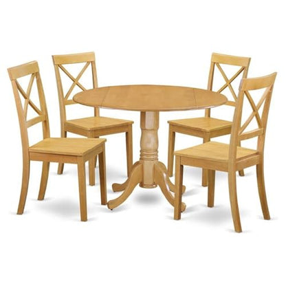 East West Furniture DLBO5-OAK-W 5 Piece Dining Set Includes a Round Dining Room Table with Dropleaf and 4 Kitchen Chairs, 42x42 Inch, Oak - color: Dlbo5-oak-w, size: Table + 4 Chairs
