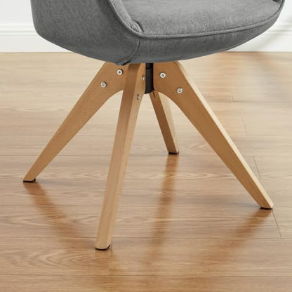 Swivel Desk Chair for Home Office, Fabric, Grey | No Wheels, Beech Wood Legs, Mid Century Modern, Upholstered, 360° Swivel, Accent Chair, Living Room, Bedroom - color: Grey/Beech Wood, size: Fabric