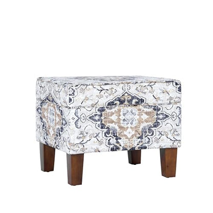HomePop 22" Modern Rectangular Storage Ottoman - Antiqued Ebony Cream - color: Antiqued Ebony Cream