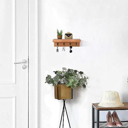 HRONRAD Rustic Key Holder for Wall, Farmhouse Wall Shelf with 4 Hooks, Wall Mounted Key Racks, Wooden Mail Organizer with Hooks for Entryway (Brown - Oak) - color: Brown - Oak
