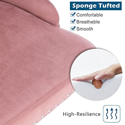 VINGLI Velvet Office Chair - Modern Upholstered Desk Chair with Adjustable Height, Tilting Mechanism, and Rolling Wheels - Pink - color: Pink