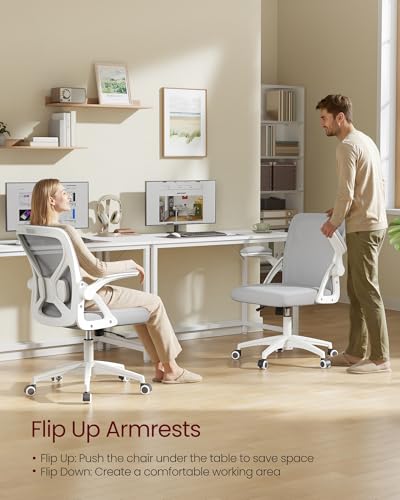 VASAGLE Chair, Adjustable Ergonomic Mesh with Lumbar Support | Office chair with 90-105° tilt function, wide seat, flip-up armrests, Dove Gray UOBN045GD01S - color: Dove Gray, size: Set of 1, style: Office Chair Without Headrest