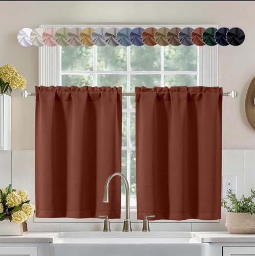 Aiyufeng Terracotta Short 36 Inches Blackout Curtain 2 Panels Set, Half Window Rod Pocket Privacy Curtain Tiers for Kitchen, Curtains Blackout for Bathroom Shades, W40 x L36 Inch, Terracotta - color: Terracotta, size: 40"W x 36"L (Pack of 2)