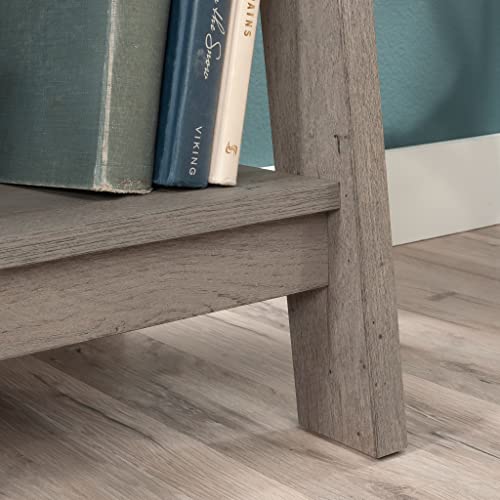 Sauder Ladder Bookshelf 5 Tier Trestle Ladder Shelf Wooden Bookcase, in Mystic Oak - color: Jamocha Wood