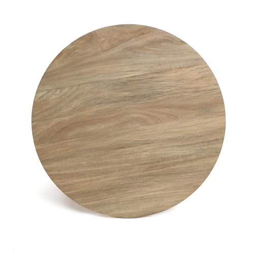 LuxenHome 27.5" Small Round Coffee Table with 4 Pillar Legs | Accent Center Table with 4 Sturdy Pillar Legs, Modern Farmhouse Style, Low-Profile Design - color: Dark Oak-l