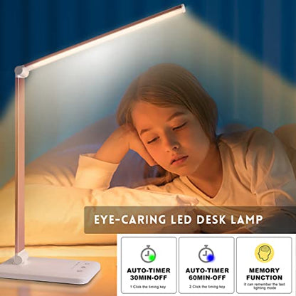 Led Desk Lamp, Desk Lamp with USB Charging Port, 5 Color Modes, 10 Brightness, Natural Light, Eye Caring Reading Lamp, Desk Light for Home Office, Table Lamp, Touch Control, Auto-Timer, Pink - color: Pink