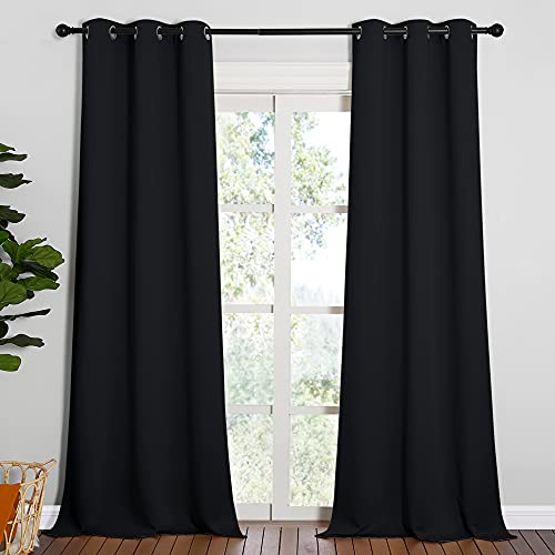 NICETOWN Black Out Curtain Panels - Home Decoration Thermal Insulated Solid Grommet Blackout Curtains/Drapes for Hall/Dining Room (Set of 2, 42 inches by 95 Inch, Black) - color: Black, size: 42"W x 95"L (Pack of 2)