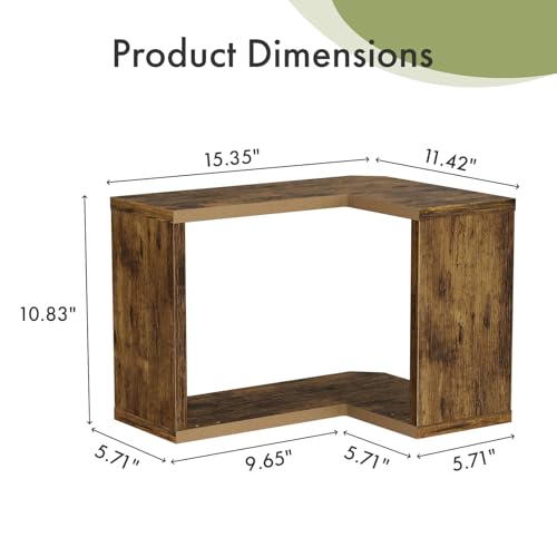 Floating Corner Shelf, 2-Tier Floating Shelf for Wall, Wood Floating Book Shelf for Living Room, Bedroom, Bathroom, Home Office, Rustic Brown - size: 2-Tier