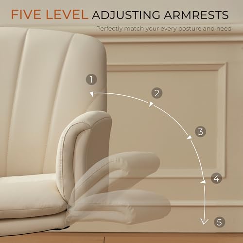 Dowinx Criss Cross Chair with Five-Level Adjustable Arms and Wheels - Comfortable Ergonomic PU Leather Swivel Vanity Chair - Computer Makeup Gaming Chair for Home Office, Bedroom, Vanity Room (Cream) - color: Cream