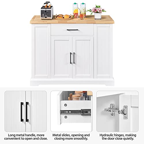 Yaheetech Rolling Kitchen Island Cart with 3 Drawers & Open Shelves, White | Mobile Kitchen Island with Storage on Wheels with Adjustable Shelves, Thick Rubberwood Top for Dining/Living Room/Kitchen Bar - color: White