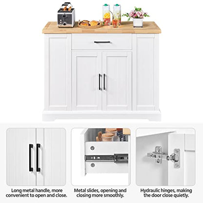 Yaheetech Rolling Kitchen Island Cart with 3 Drawers & Open Shelves, White | Mobile Kitchen Island with Storage on Wheels with Adjustable Shelves, Thick Rubberwood Top for Dining/Living Room/Kitchen Bar - color: White