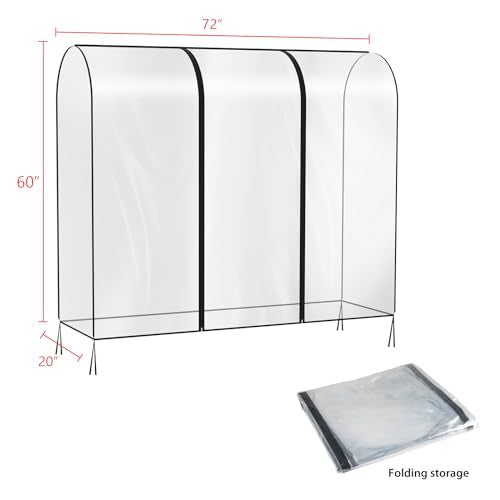 Zilink Clear Garment Rack Cover Transparent Clothes Rack Cover 72 in | Waterproof, Dustproof, Breathable, 2 Durable Zippers, Clear Clothing Rack Cover for Garment Rack (Rack Not Included) - size: 72"L x 20"W x 60"H - Clear