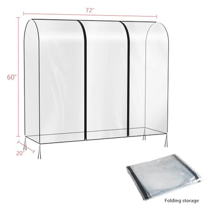 Zilink Clear Garment Rack Cover Transparent Clothes Rack Cover 72 in | Waterproof, Dustproof, Breathable, 2 Durable Zippers, Clear Clothing Rack Cover for Garment Rack (Rack Not Included) - size: 72"L x 20"W x 60"H - Clear