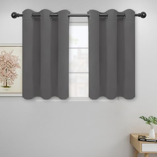 Easy-Going Blackout Curtains for Bedroom, Solid Thermal Insulated Grommet and Noise Reduction Window Drapes, Room Darkening Curtains for Living Room, 2 Panels (42x36 in, Grey) | Washable Grommet Top Window Drapes for Bedroom and Living Room, Noise Reducti